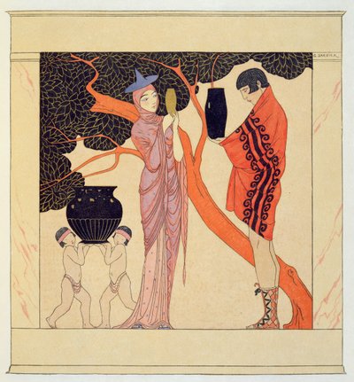 Love Token (akvarell på papper) av Georges Barbier