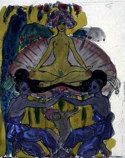 Studie för The Birth of Venus (bläck och akvarell på papper) (se 133205) av Georges Barbier