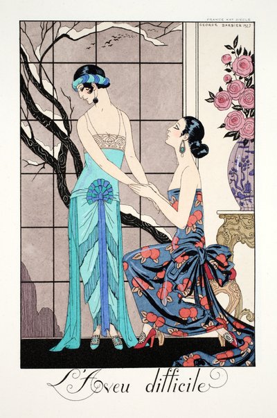 The Difficult Admission, från "Falbalas and Fanfreluches, Almanac of Present, Past and Future Modes" av Georges Barbier
