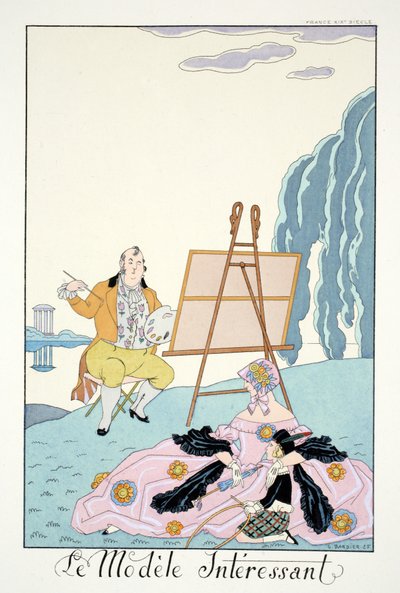 Den intressanta modellen, från "Falbalas and Fanfreluches, Almanac of Present, Past and Future Modes" av Georges Barbier