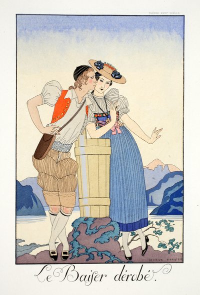 The Stolen Kiss, från "Falbalas et Fanfreluches, Almanac of Present, Past and Future Modes" av Georges Barbier