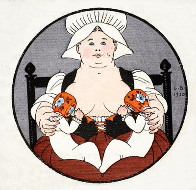 The Wet Nurse with twins (pochoir-tryck) av Georges Barbier