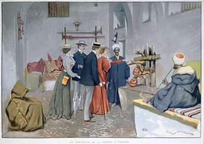 Entréhallen till fängelset i Tanger, ca 1900 (färg litho) av Georges Bertin Scott