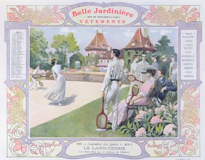 Lawn Tennis, illustration för augusti från en kalender för klädbutiken 