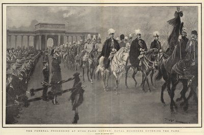 Begravningståget vid Hyde Park Corner, kungliga sörjande kommer in i parken av Georges Bertin Scott