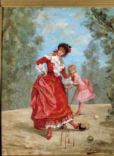 Krocket spel. Målning av Georges Jules Victor Clairin (1843 - 1919) av Georges Clairin