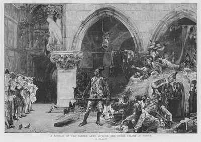 Franska soldater slog läger utanför Dogepalatset i Venedig, franska revolutionskrigen av Georges Clairin