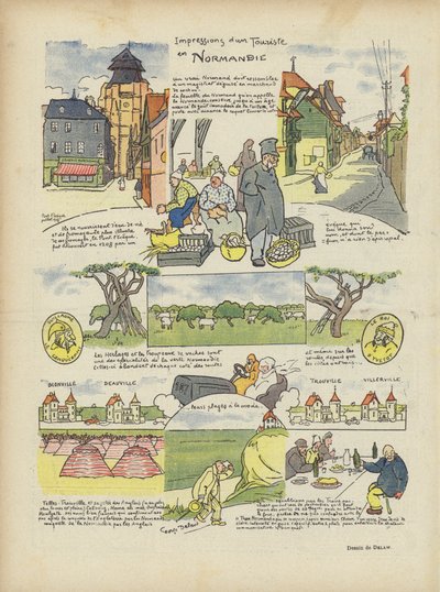 Intryck av en turist i Normandie. Illustration för Le Rire av Georges Delaw