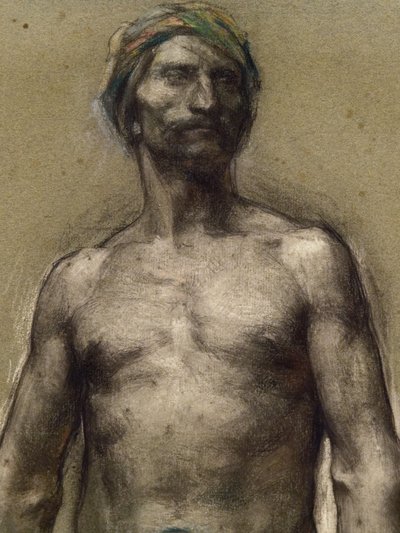 Studie av naken man vid turbanen (detalj) (cirka 1888). George Desvallieres (1861-1950). Pastell på pappersstav laminerar på kartongpapper. Musee des Beaux-Arts de la Ville de Paris, PeuPalais. av Georges Desvallieres