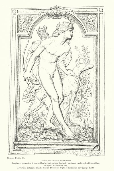 Actaeon, hjälte i den grekiska mytologin, cameo av den franske skulptören Emile Soldi av Georges Ernest Profit