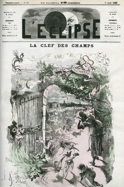 Nyckeln till fälten, illustration av Pilotel som ersätter Gills teckning "Justice and Vengeance pursuing crime", cencure av polisen. Omslag i "" L