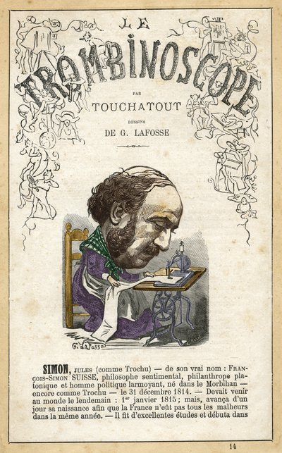 Jules SIMON (1814-1896) - illustration från "Le Trombinoscope", en satirisk politisk tidskrift av Leon-Charles Bienvenu, känd som Touchatout (1835-1910) monografi N. 14, Paris av Georges Lafosse