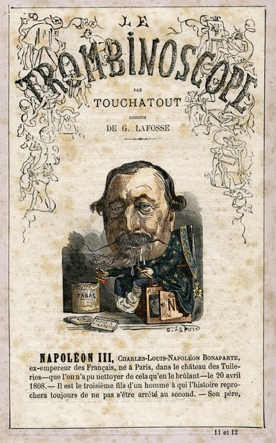 NAPOLEON III (1808-1873) - illustration från "Le Trombinoscope", en satirisk politisk tidskrift av Leon-Charles Bienvenu, känd som Touchatout (1835-1910) monografi N. 11 e 12, Paris av Georges Lafosse