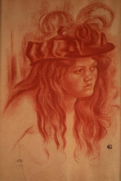 Ung flicka med hatt (krita) av Georges Lemmen