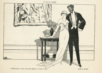 Illustration av Georges Leonnec (1881-1940) i Le Lire, 20/07/12 - Le galant negro - Amour, Xenophobia - Black av Georges Leonnec