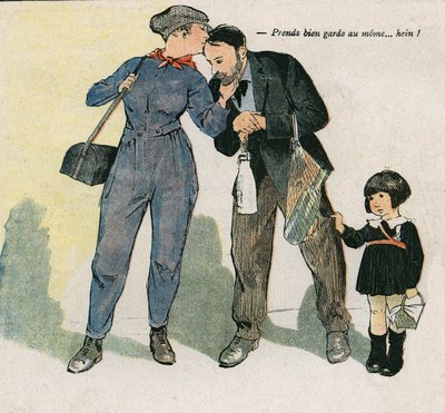 Ta hand om barnet... va? Illustration av Georges Paul LEONNEC (1881-1940) i "" La Baionnette"" den 15 november av Georges Leonnec