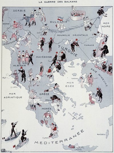 Balkankriget: Karta över krigsskådeplatsen - i "La Vie Parisienne" den 26/10/1912 (tryck) av Georges Leonnec