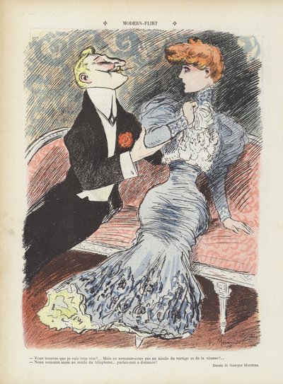 Modern flirta. Illustration för Le Rire av Georges Meunier