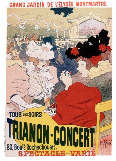Affisch för föreställningarna vid Trianon-konserten i trädgården till den parisiska kabarén Elysee Montmartre, ca 1900 av Georges Meunier