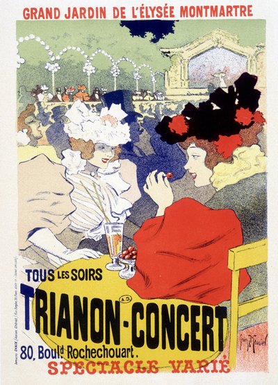 Trianonkonsert, daglig show i den stora trädgården i Elysee Montmartre (Elysee-Montmartre) i Paris. Affisch av Georges Meunier av Georges Meunier