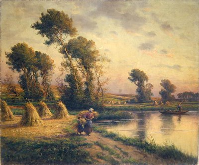 Lantligt landskap (olja på duk) av Georges Philibert Charles Maroniez