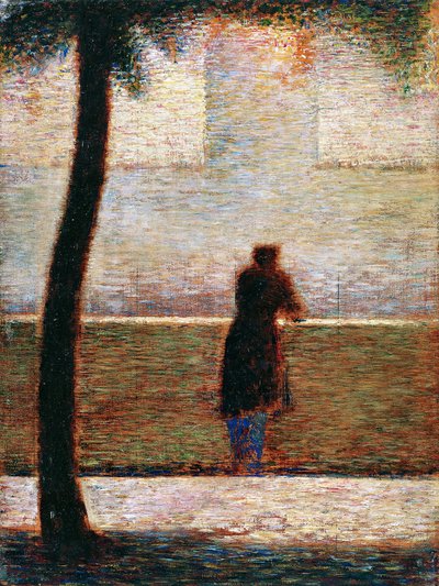 En man lutad mot en bröstvärn, ca. 1881. av Georges Pierre Seurat
