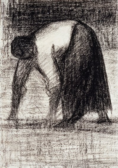 En bondkvinna med händerna i marken; Paysanne les Mains au Sol, ca 1882 av Georges Pierre Seurat