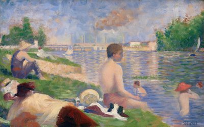 Slutstudie för badande i Asnières, 1883. av Georges Pierre Seurat