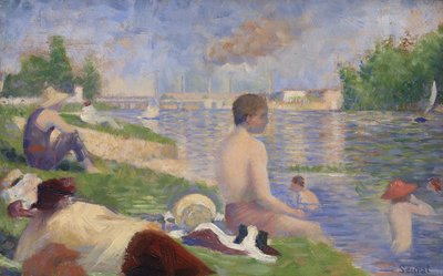Slutstudie för badande i Asnières, 1883 av Georges Pierre Seurat