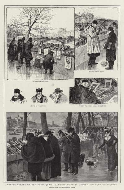 Vinterscener på Paris Quais, en lycklig jaktmark för boksamlare av Georges Redon