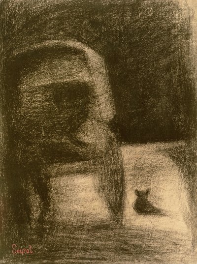 Vagn och hund, ca 1882-84 (Conté krita på papper) av Georges Seurat