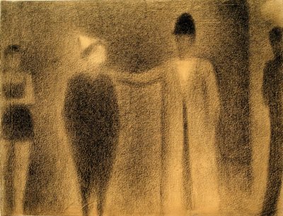 Clown och tre karaktärer (Clown och tre figurer / Studie) av Georges Seurat