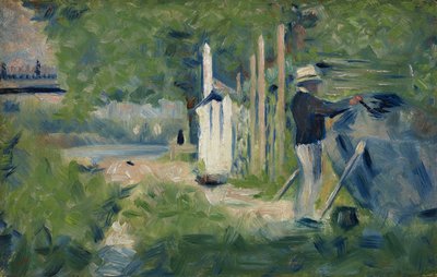 Man målar sin båt, ca 1883 (panel) av Georges Seurat