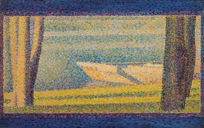 Förtöjda båtar och träd av Georges Seurat