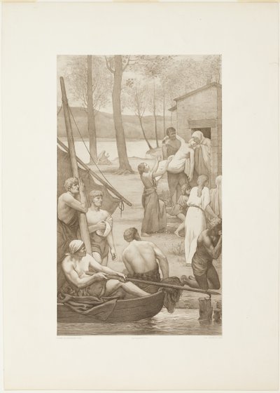 Den heliga Genevièves pastorala liv (vänster panel) av Georges William Thornley
