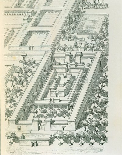 Etsning som visar en perspektivvy av en byggnad i Tell el-Amarna av Georges Perrot (1832-1914) och Charles Chipiez (1835-1901) av Georges and Chipiez Charles Perrot