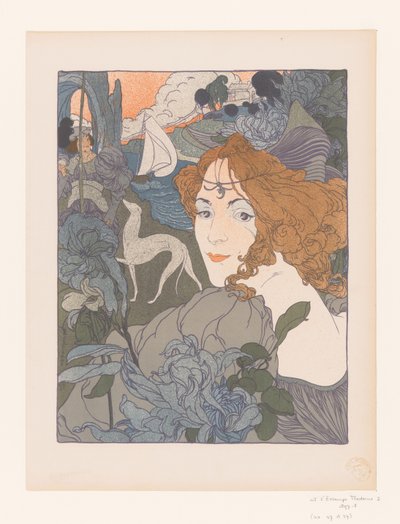 Dam med adelsman och vinthund vid en flod Le återvända av Georges de Feure