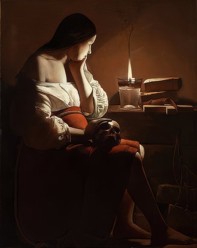 Maria Magdalena med en prasslande låga. Omkring 1638-40 av Georges de La Tour