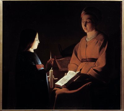 Utbildning av jungfrun. Målning av Georges De La Tour (1593-1652) av Georges de la (after) Tour