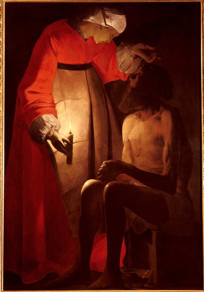 Job rasar av sin fru. Målning av Georges De La Tour (1593-1652) av Georges de La Tour