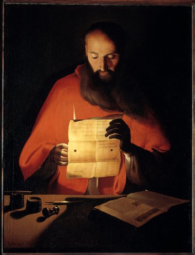 Saint Hieronymus läser. Målning av Georges De La Tour (1593-1652) av Georges de La Tour