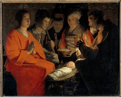 Herdarnas tillbedjan Målning av Georges de La Tour (1593-1652) 1600-talets sön. 1,07x1,31 m av Georges de La Tour