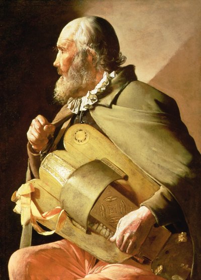 The Blind Hurdy Gurdy Player (olja på duk) av Georges de La Tour