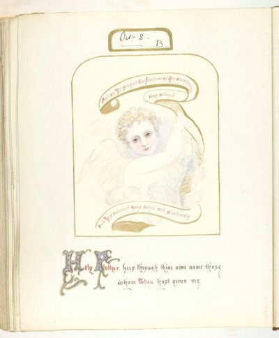 Utan titel [kerub och religiös text], 185568. av Georgina Cowper