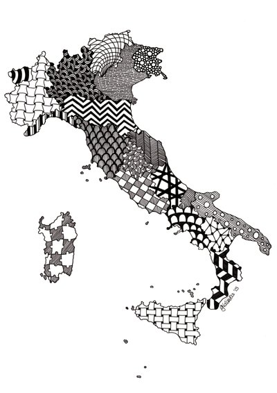 Italien, 2015 (tusch på bristolkartong) av Georgina Naisbitt