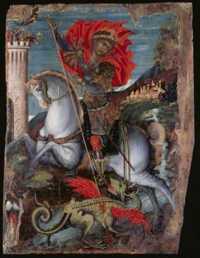 Icon of St George on Horseback Slaying the Dragon (äggtempera på panelen) av Georgios Klontzas