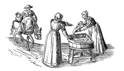 Fiskstånd på en marknad, 1572 av Georgius Braun