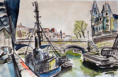 Seine i Paris 1948 (akvarell) av Gerald Bloncourt