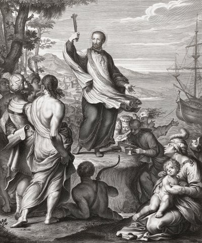 Saint Francis Xavier predikar. (skriva ut) av Gerard (after) Edelinck