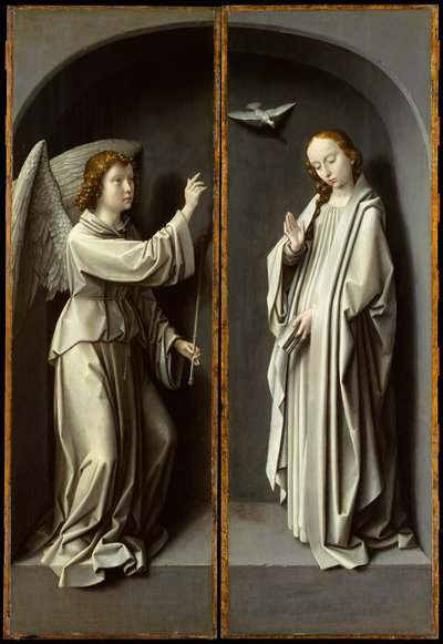 Ärkeängeln Gabriel, Jungfrun bebådar, ca. 1510. av Gerard David